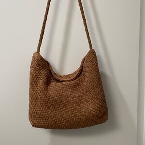 Woven Shoulder Hobo Bag in Brown